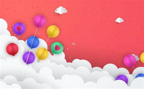 Paper Art Of Balloons In Clouds Happy Birthday Celebration Art And
