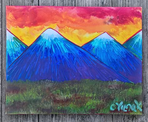 Original Abstract Acrylic Mountain Landscape Painting On 16x20 Canvas