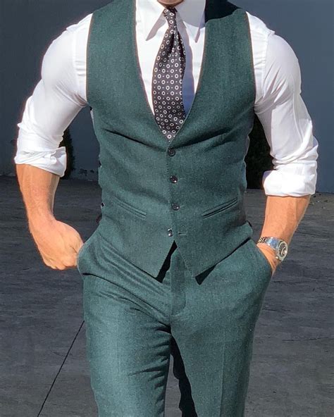 Green Suit Outfit Waistcoat Threepiece Fashion Suits For Men