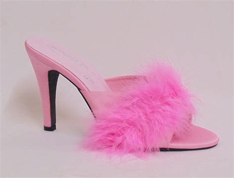Pink High Heel Satin Feather Fluffy Slippers Court Mule UK UK Amazon Co Uk Shoes
