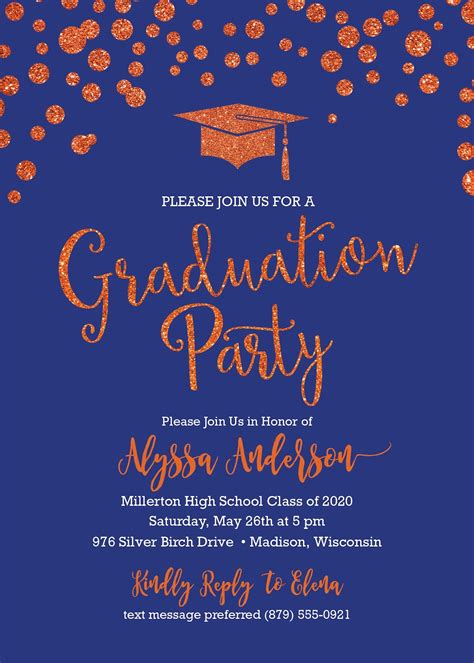 Royal Blue And Orange Graduation Party Invitation Etsy