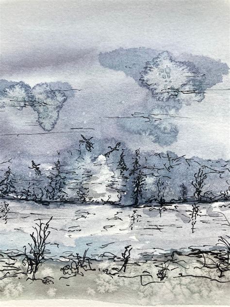 Atmospheric Landscape Watercolor Line And Wash Sketch Wall Etsy