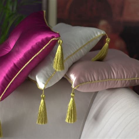 Satin Pillow With Golden Tassel Blush Or Ivorystand Pillow Etsy