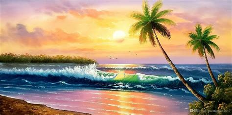 2021 Landscape Sunset Beach Painting 100hand Painted Oil