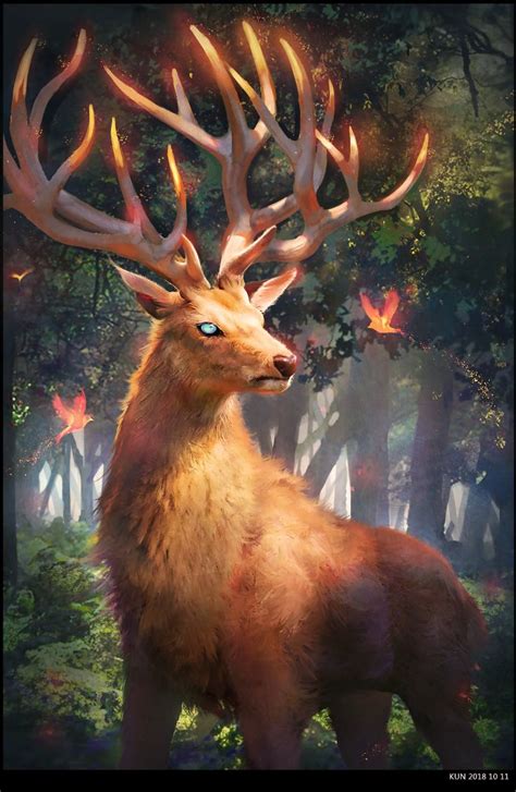Artstation Deer Yakun Wang Mystical Animals Mythical Creatures