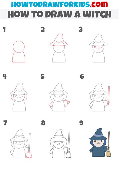 How To Draw A Witch Easy Drawing Tutorial For Kids