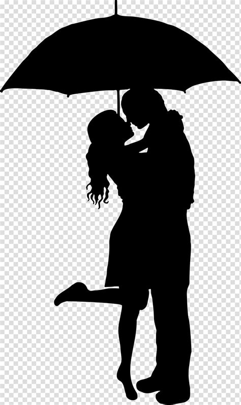 Kiss Love Umbrella Romance Rain Silhouette Drawing Hug Couple Transparent Background Png