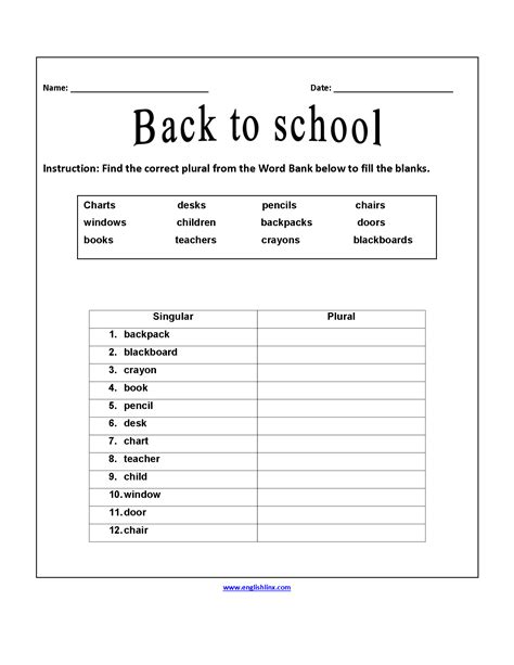 Back To School Worksheets Correct Plurals Back To School Worksheets