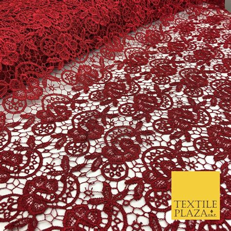 Maroon Red Premium Guipure Intricate Lace Dress Fabric Wedding Bridal 4
