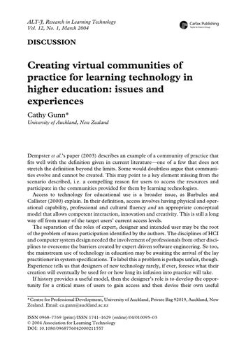 Creating Virtual Communities Of Practice Issues Teaching Resources
