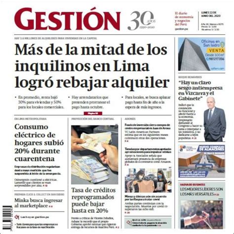 Newspaper Diario Gestión Peru Newspapers In Peru Tuesdays Edition