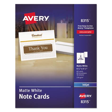Ave8315 Avery® 8315 Note Cards With Matching Envelopes Inkjet 85 Lb