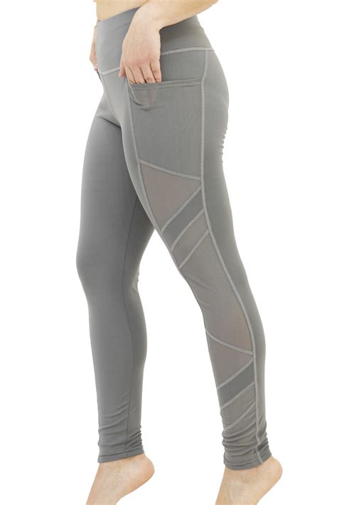 High Waist Mesh Panels Active Yoga Titanium Leggings With Double Pockets