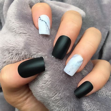 Matte nail polish comes in an assortment of hues and tones. Black Marble Matte Short Square in 2019 | Square nail ...