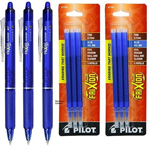 Pilot Frixion Clicker Retractable Erasable Blue Gel Ink Pens 3 Pens