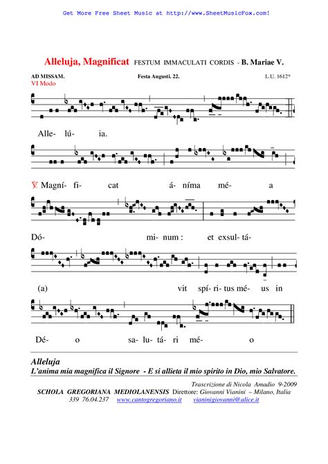 Free Sheet Music For Alleluja Magnificat Gregorian Chant By