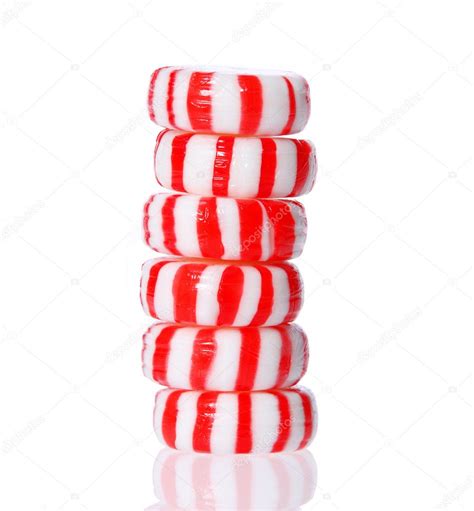 Peppermint Candy Tower Isolated On White Red Striped Peppermint