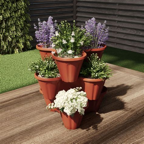 Stacking Flower Pot Tower Space Saving Set Of 3 Indoor Outdoor