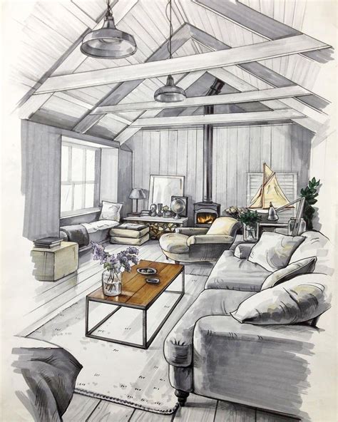 Living Room In A Cottage Interior Design Sketches A Source Of