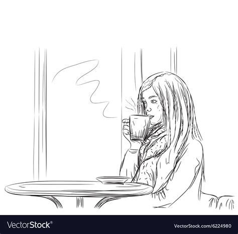 Girl Drinking Coffee Royalty Free Vector Image