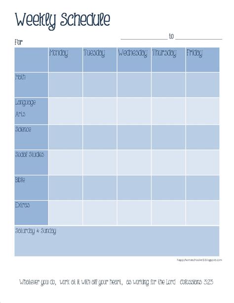 Free Printable Weekly Homeschool Schedule Printable Templates