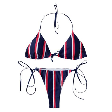 Mortonpart Striped Halter String Bikini Set Women Micro Bikini Swimsuits Summer Beach Swimwear
