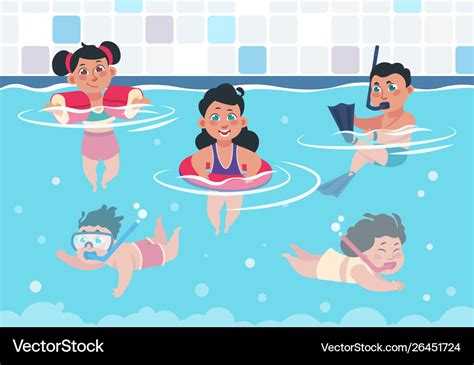 Swimming Kids Cartoon Happy Children In A Pool Vector Image