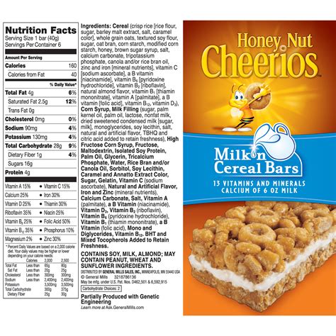 Honey Nut Cheerios Cereal Bar Nutrition Facts - NutritionWalls