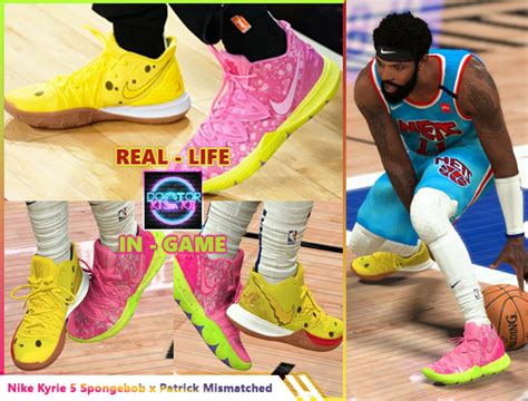Nba 2k21 Nike Kyrie 5 Spongebobpatrick Mismatched Shoes By