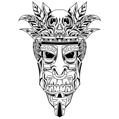 Premium Vector Hand Drawn Tattoos Illustration Totem Tiki Mask