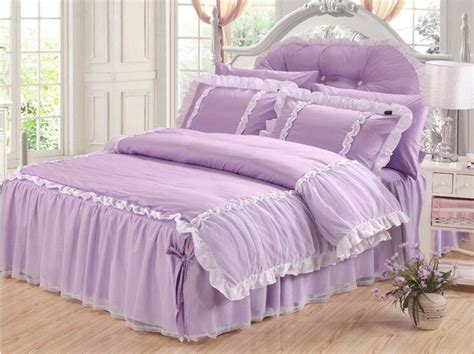 Romantic Luxury White Lace Bedding Set Korean Purple Ruffled Bed Skirt Bedding Set Twin Size