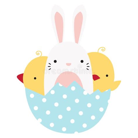 Happy Easter Vector Illustration Bunny And Chickens In An Eggshell
