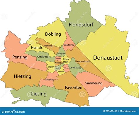Pastel Map Of Districts Of Vienna Austria Cartoon Vector