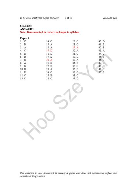 Since it is kind of hard to get those materials on the market (although it is available in store now, but you dont expect a upper 6 student to. SPM 2005 Past Year Paper Answers | Temperature | Buoyancy