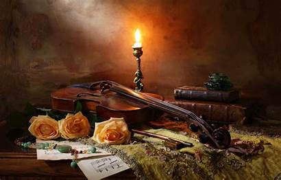 Violin Still Candle Books Painting Morozov Andrey