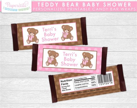 Teddy Bear Theme Baby Shower Chocolate Bar Wrappers Pink