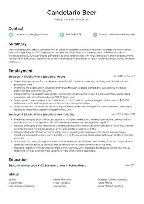 Public Affairs Specialist Resume Cv Example And Writing Guide