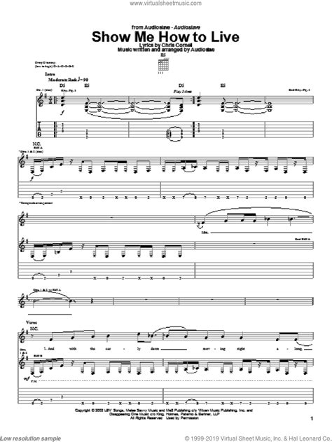 Show Me How To Live Sheet Music For Guitar Tablature Pdf