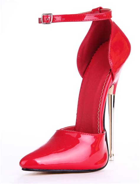 Red Patent PU Ankle Strap Pointed Toe Sexy High Heels Milanoo Com