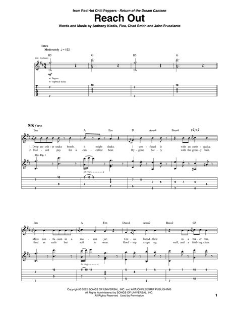 reach out sheet music red hot chili peppers guitar tab