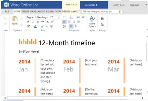 One Year Timeline Maker Template For Word