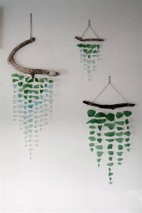 Sea Glass And Driftwood Mobile Green Etsy Sea Glass Crafts Glass Crafts Driftwood Crafts