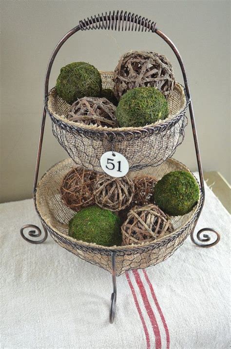 Two Tier Metal Chicken Wire Basket With Burlap Lining And Enamel Number