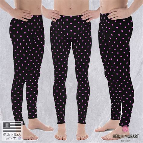 Pink Black Polka Dots Premium Sexy Mens Leggings Hot Pants Meggings