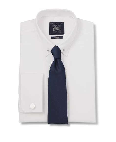 Mens White Pin Collar Slim Fit Shirt With Double Cuffs Savile Row Co
