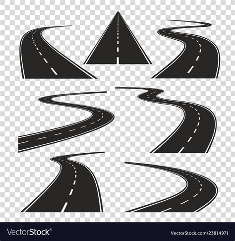 Roads In Perspective Bended Pathway Road Curved Vector Image