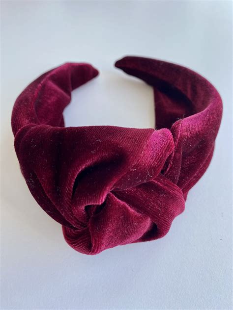 Top Knot Velvet Headband In Burgundy Soft Knot Hairband Etsy