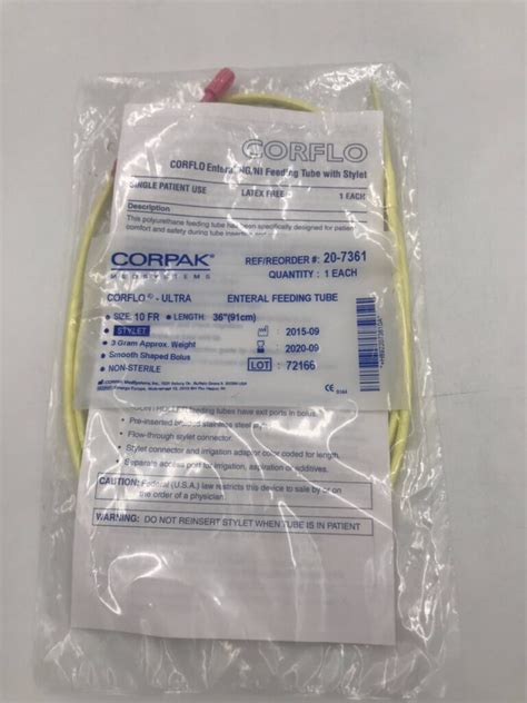 Corpak Medsystems 20 7361 Corflo Ultra Enteral Feeding Tube 10fr X
