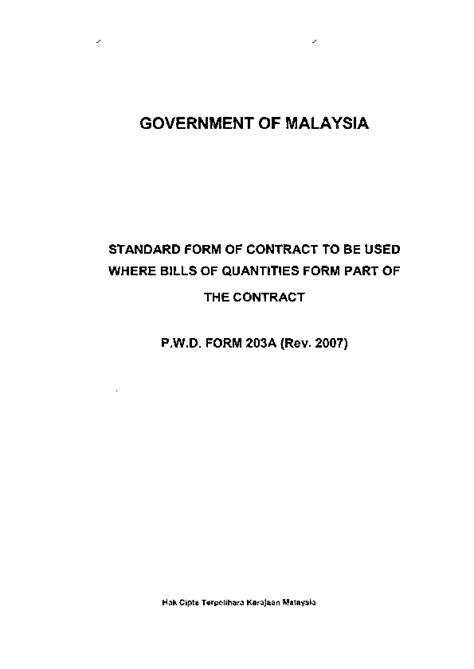 Standard forms of contract commonly used in malaysia. (PDF) GOVERNMENT OF MALAYSIA STANDARD FORM OF CONTRACT TO ...