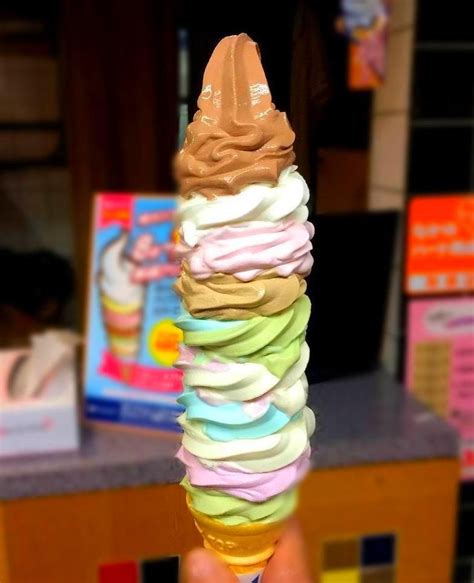Ten Flavors Of Soft Serve Ice Cream In A Single Cone Ice Cream Soft Serve Food